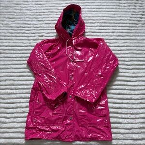 Sailmaker Women's Pink Hooded PVC Rain Coat Lined Mid-Length Size 12